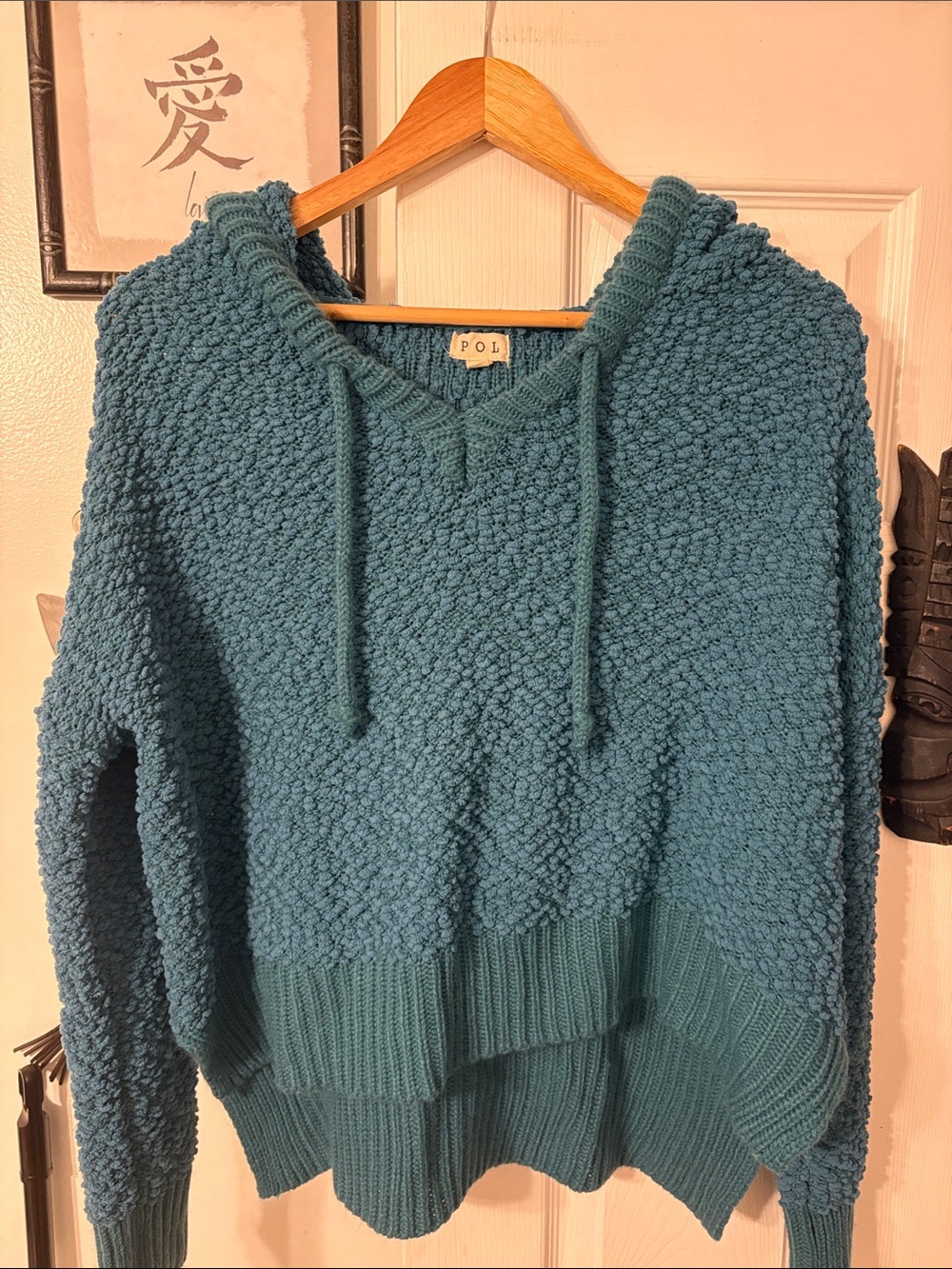 POL Teal Popcorn Knit Hooded Sweatshirt